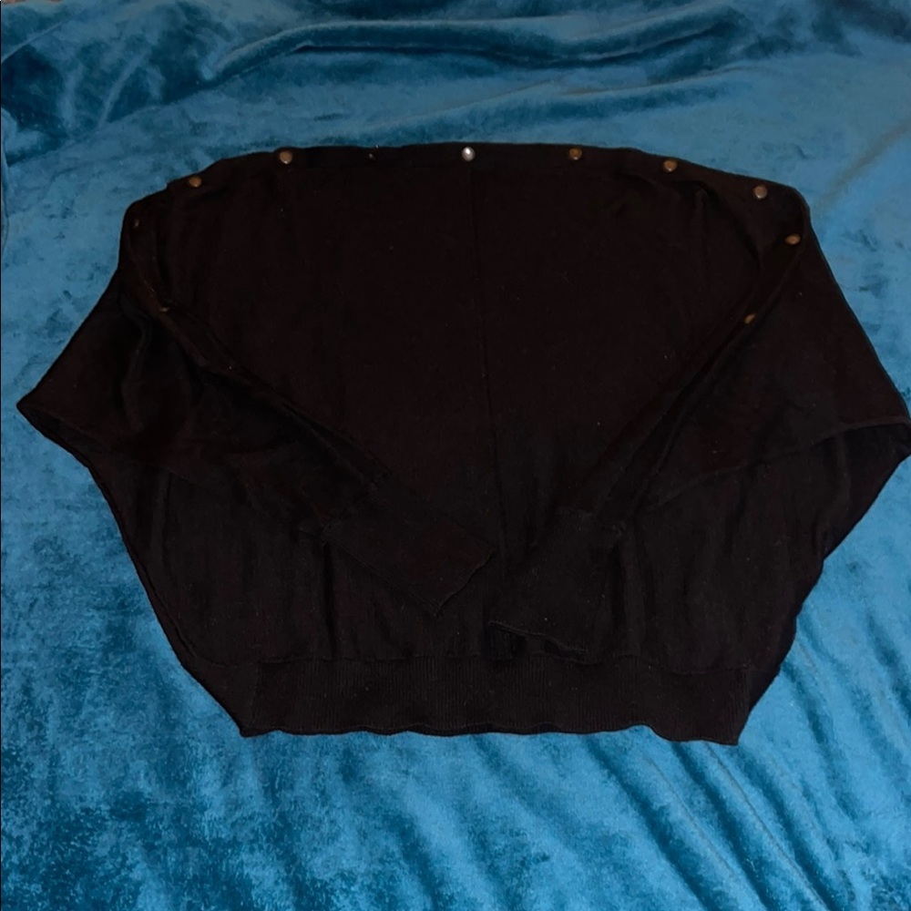 Black Adjustable Button-Shoulder Sweater